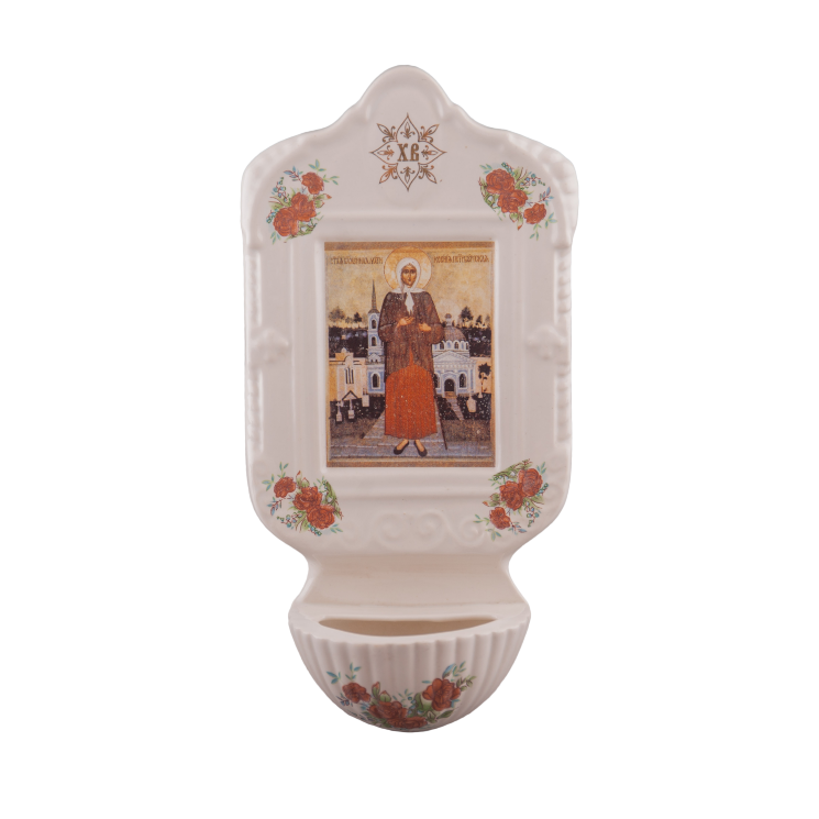 Киот подвесной средний (бел., икона, крест, розы, Св. Ксения Петербургская)