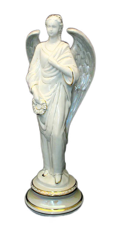 Сувенир "Ангел" скульптура с венком (бел., роспись люстр, роспись золотом)