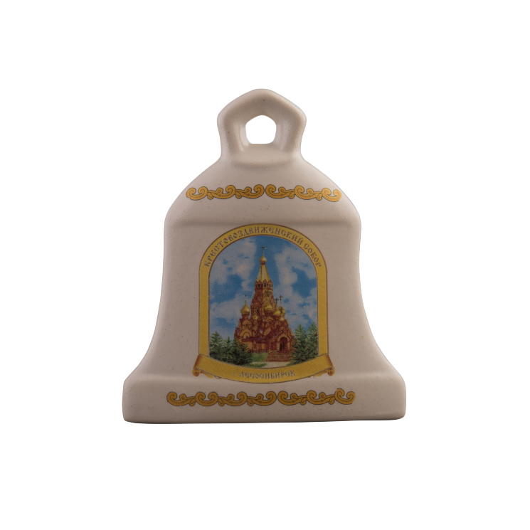 Плакетка "Колокол" (бел., вид цветной + орнамент, Крестовоздвиженский собор г. Лесосибирск)