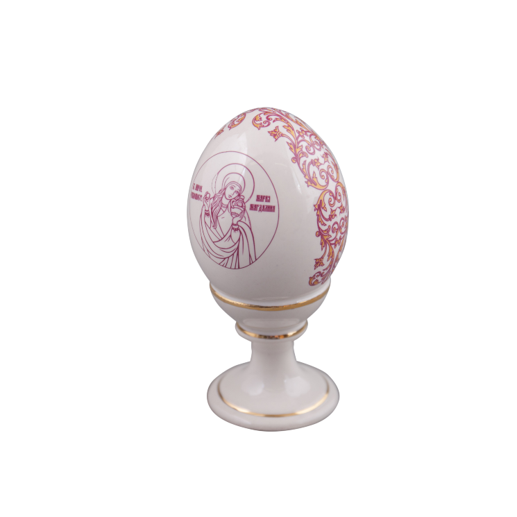 Яйцо пасхальное среднее монолитное (бел., икона+орнамент, отводка золотом, Св. Равноап. Мария Магдалина)