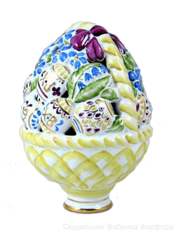 Сувенир "Яйцо в корзинке" большое (бел., роспись цветы, отводка золотом, ХВ)
