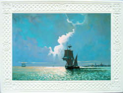 Картина с орнаментом (бисквит, вид цветной, "Вечер на рейде Кронштадта" В. П. Яркин)