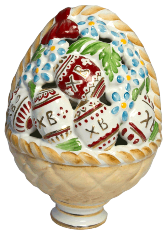 Сувенир "Яйцо в корзинке" большое (бел., роспись цветная, люстр., ХВ, отводка золотом, ХВ)