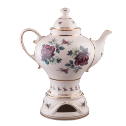 Чайный комплект (чайник, подставка для подогрева,  бел., алая роза, отводка золотом)