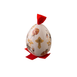 Яйцо пасхальное большое подвесное (бел., Пурпурная роза, Крест)