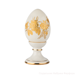 Яйцо пасхальное большое монолититное (бел., золотой василек, отводка золотом)