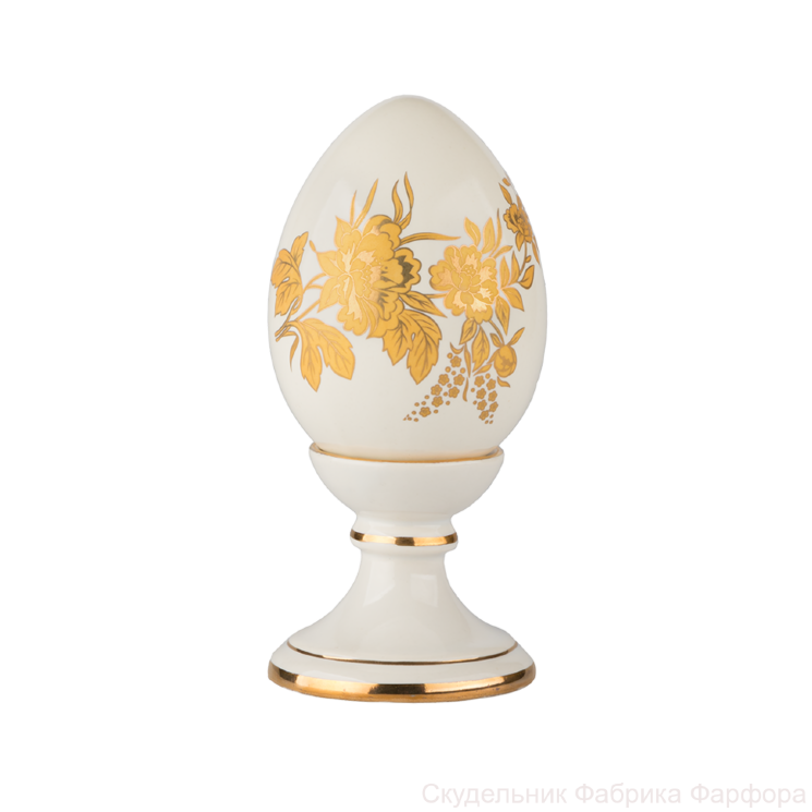 Яйцо пасхальное большое монолититное (бел., золотой василек, отводка золотом)
