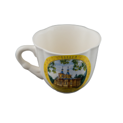Чашка "Волна" кофейная (бел., вид цветной Валаам+орнамент, Гефсиманский скит)