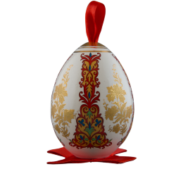 Яйцо пасхальное большое подвесное (бел., Красный орнамент цв., отводка золотом)