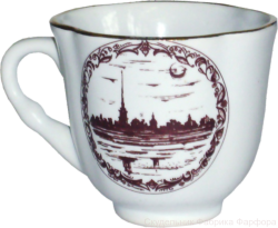 Чашка "Волна" (бел., вид коричневый, отводка золотом, Петропавловская крепость)