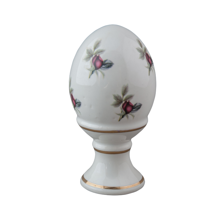 Яйцо пасхальное малое монолитное(1) (бел., алая роза, роспись золотом, композиция)