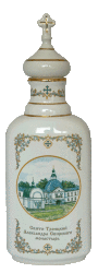 Сосуд "Св.вода" плоский (бел., вид цветной + орнамент, отводка золотом, Александро-Свирский монастырь)