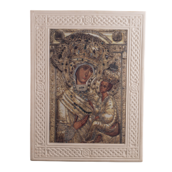 Надвратная икона с рельефом по краю (бисквит, икона, Тихвинская икона Божией Матери)