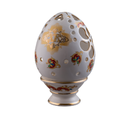 Яйцо пасхальное "Светильник" (бел., красный орнамент, крест, ХВ, отводка золотом)