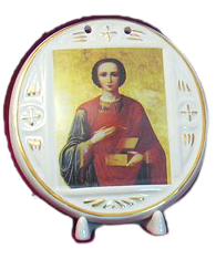 Икона на плакетке (бел., отводка золотом, св. Вмч. Пантелеимон)