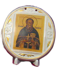 Плакетка Икона (бел, роспись золотом, св. прав. Иоанн Кронштадтский)