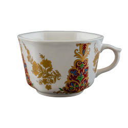 Чашка  граненная (бел., Красный орнамент цв., Цветы)