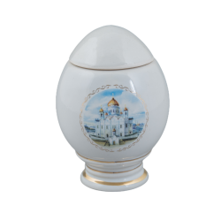 Шкатулка "Яйцо" на ножке (бел., вид цветной,Храм Христа Спасителя, отводка золотом)