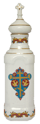 Сосуд "Святая вода" большой граненый (бел., Красный орнамент цв., крест, отводка золотом)