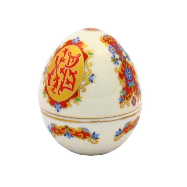 Шкатулка "Яйцо" (бел., Красный орнамент ХВ, отводка золотом)