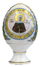 Сувенир "Яйцо пасхальное"  большое нов. монолит (бел., орнамент зеленый+2 иконы, отводка золотом)