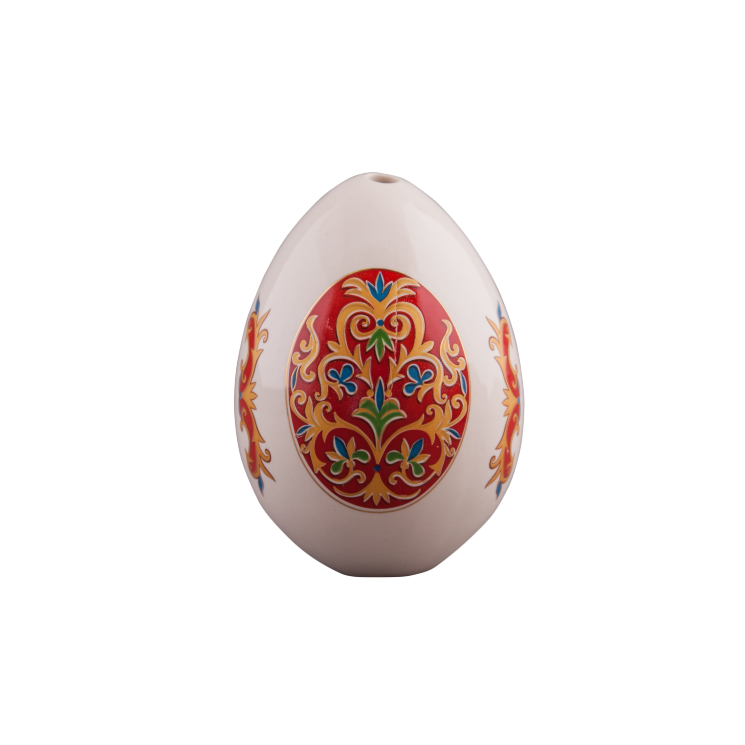 Яйцо пасхальное среднее подвесное (бел., красный орнамент)