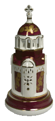 Сувенир"Храм-лампада" большой (бел., роспись люстр, золотая роза, отводка золотом)