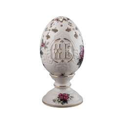 Яйцо пасхальное резное с крестами (бел., алая роза, роспись золотом)
