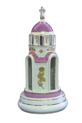 Сувенир "Храм-лампада" большой (бел., роспись люстр, золотая роза, золотые цветы, отводка золотом)