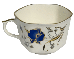 Чашка  граненная (бел., Синий мак, отводка золотом)