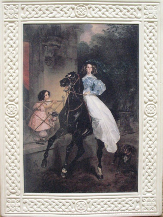 Картина с орнаментом (бисквит, вид цветной, "Всадница" К. Брюллов)